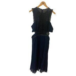 ASOS Women's Crochet Chiffon Blue Pleated Cut Out Cocktail Dress - 14